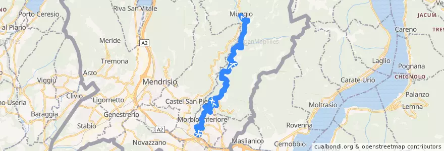 Mapa del recorrido Linea 515: Morbio Inferiore Serfontana - Muggio de la línea  en Distretto di Mendrisio.