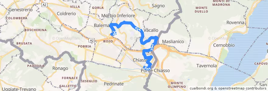 Mapa del recorrido Linea 8: Chiasso - Morbio Inferiore Serfontana de la línea  en Distretto di Mendrisio.