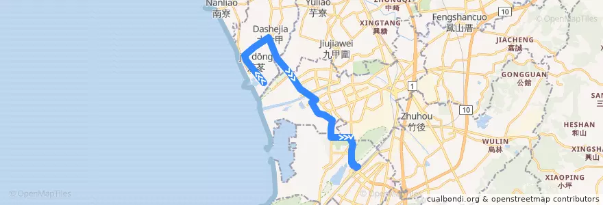 Mapa del recorrido 紅53(蚵仔寮快線_返程) de la línea  en Kaohsiung.