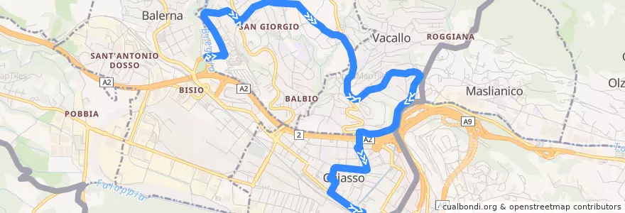 Mapa del recorrido Linea 8: Morbio Inferiore Serfontana - Chiasso de la línea  en Distretto di Mendrisio.