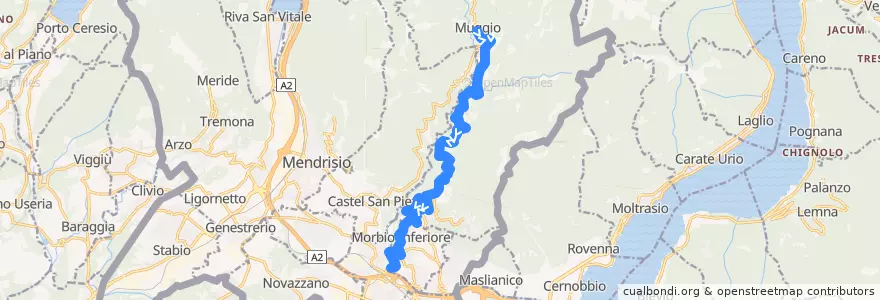 Mapa del recorrido Linea 515: Muggio - Morbio Inferiore Serfontana de la línea  en Distretto di Mendrisio.