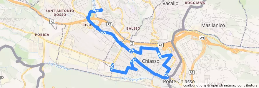 Mapa del recorrido Linea 7: Chiasso Crocione - Chiasso Stazione - Morbio Inferiore Serfontana de la línea  en Circolo di Balerna.