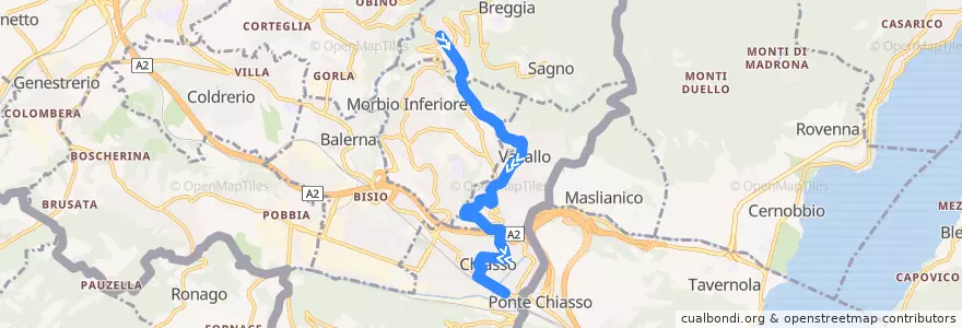 Mapa del recorrido Linea 512: Morbio Superiore - Chiasso de la línea  en Distretto di Mendrisio.