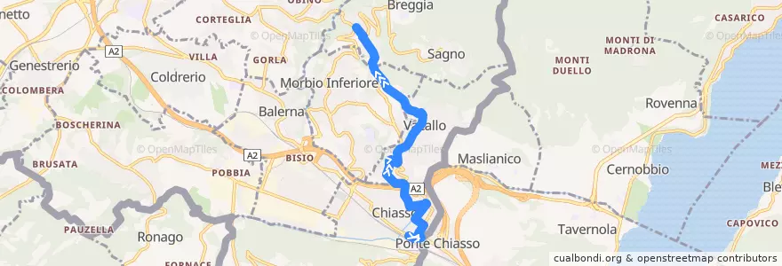 Mapa del recorrido Linea 512: Chiasso - Morbio Superiore de la línea  en Distretto di Mendrisio.