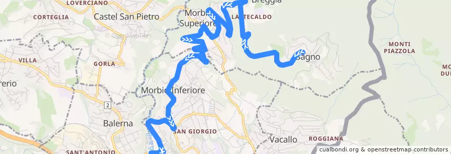Mapa del recorrido Linea 514: Sagno - Morbio Inferiore Serfontana de la línea  en Distretto di Mendrisio.
