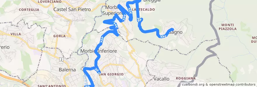 Mapa del recorrido Linea 514: Morbio Inferiore Serfontana - Sagno de la línea  en Distretto di Mendrisio.