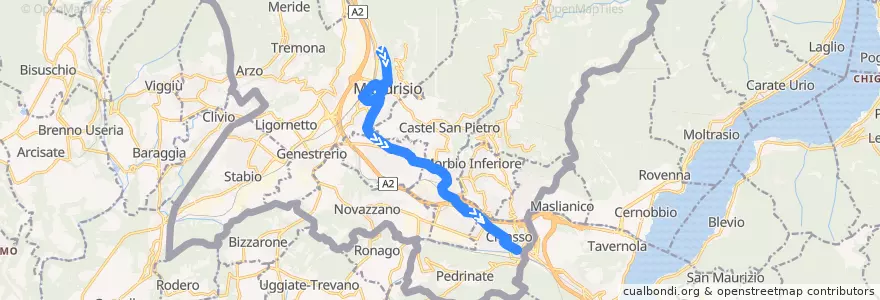 Mapa del recorrido Linea 1: Mendrisio – Chiasso de la línea  en Distretto di Mendrisio.