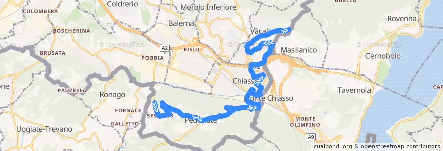 Mapa del recorrido Linea 511: Seseglio - Pedrinate - Chiasso - Vacallo de la línea  en Bezirk Mendrisio.