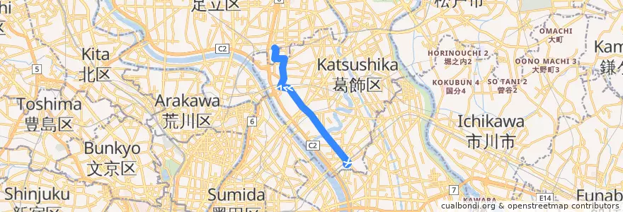 Mapa del recorrido 平和橋通り線 de la línea  en Кацусика.