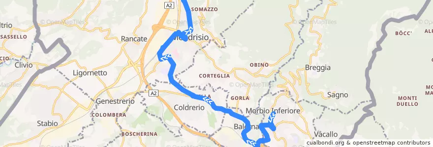 Mapa del recorrido Linea 3: Morbio Inferiore Posta - Mendrisio de la línea  en Distretto di Mendrisio.