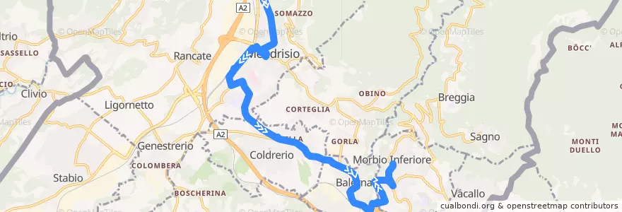 Mapa del recorrido Linea 3: Mendrisio - Morbio Inferiore Posta de la línea  en Distretto di Mendrisio.