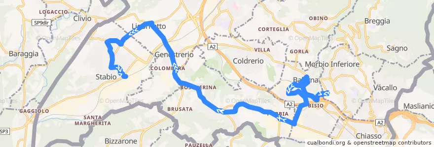 Mapa del recorrido Linea 518: Morbio Inferiore Serfontana - Novazzano - Stabio de la línea  en Distretto di Mendrisio.