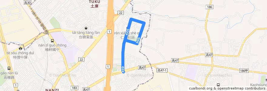 Mapa del recorrido 紅60(繞駛仁翔社區_往程) de la línea  en 高雄市.