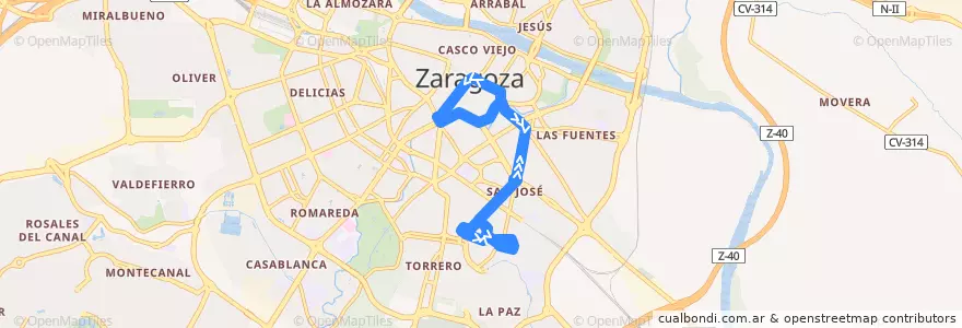Mapa del recorrido Bus 40: San José - Plaza Paraíso de la línea  en 萨拉戈萨.