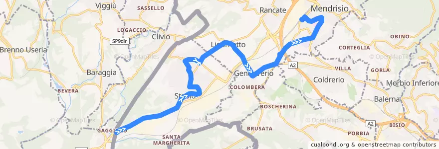 Mapa del recorrido Linea 523: Gaggiolo (-Varese) - Stabio - Genestrerio - Mendrisio de la línea  en Distretto di Mendrisio.