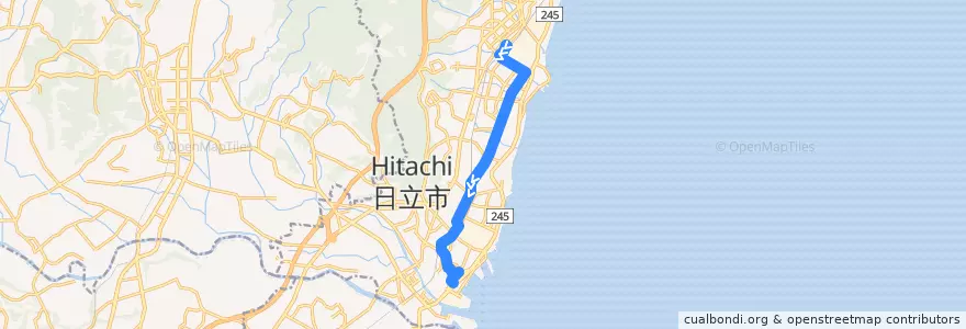 Mapa del recorrido ひたちBRT　多賀駅前 => サンピア日立 => おさかなセンター de la línea  en Hitachi.