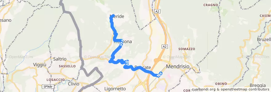 Mapa del recorrido Linea 524: Mendrisio - Besazio - Tremona - Meride de la línea  en Mendrisio.