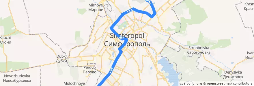 Mapa del recorrido Троллейбус №5 Загородный - Новоромановка de la línea  en Симферопольский городской совет.