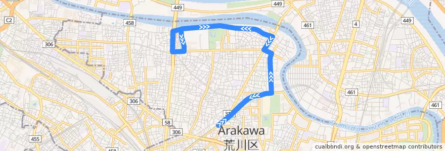 Mapa del recorrido 町屋さくら 町屋05系統 de la línea  en 东京都/東京都.