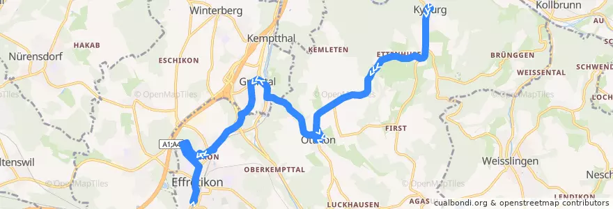 Mapa del recorrido Bus 655: Kyburg, Dorf => Effretikon, Bahnhof (Hauptweg) de la línea  en Illnau-Effretikon.