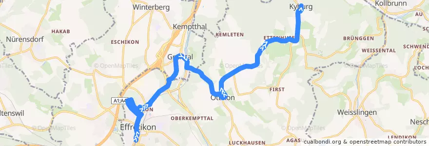 Mapa del recorrido Bus 655: Effretikon, Bahnhof => Kyburg, Dorf (Hauptweg) de la línea  en Illnau-Effretikon.