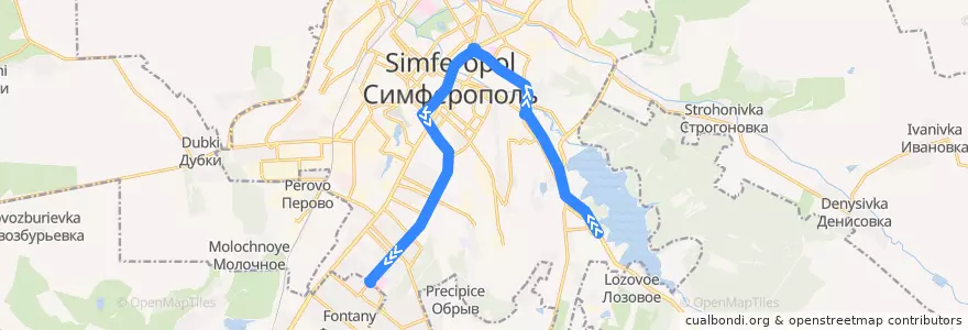 Mapa del recorrido Троллейбус №4 Марьино - 7-я горбольница de la línea  en Simferopol municipality council.