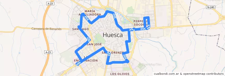 Mapa del recorrido Circular 2 de la línea  en Huesca.