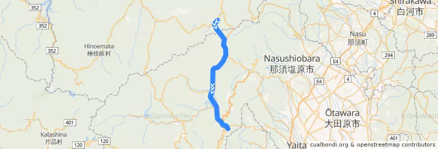 Mapa del recorrido 野岩鉄道会津鬼怒川線 de la línea  en Nikko.