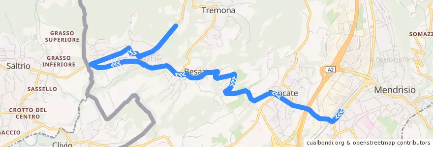 Mapa del recorrido Linea 525: Mendrisio - Besazio - Arzo de la línea  en Bezirk Mendrisio.