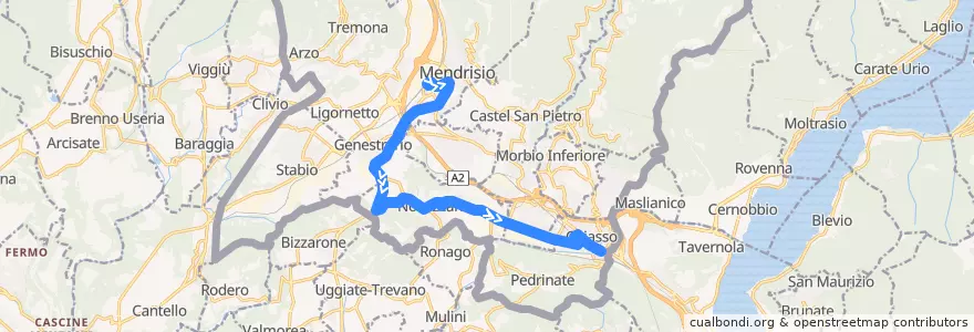 Mapa del recorrido Linea 517: Mendrisio - Novazzano - Chiasso de la línea  en Distretto di Mendrisio.