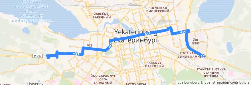 Mapa del recorrido Автобус 27. ЖБИ — ТЦ «Мега» de la línea  en городской округ Екатеринбург.