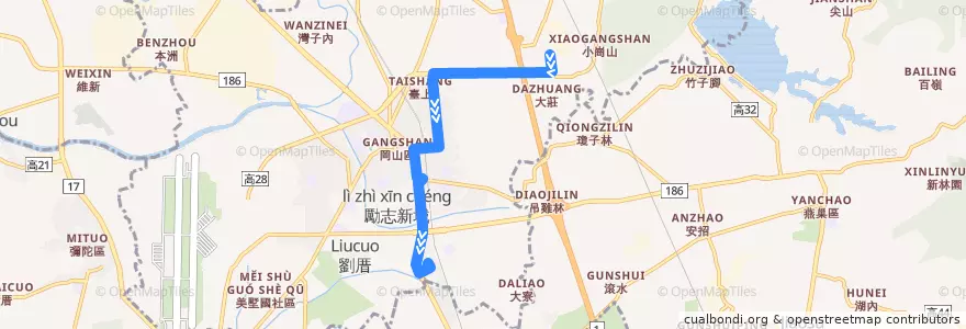 Mapa del recorrido 紅68B(返程) de la línea  en 岡山區.