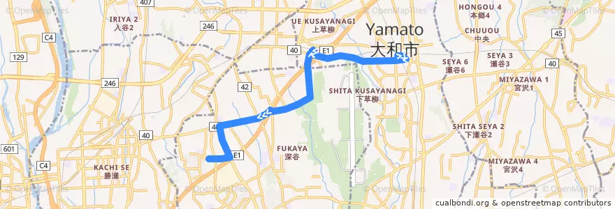 Mapa del recorrido 綾72 de la línea  en 가나가와현.