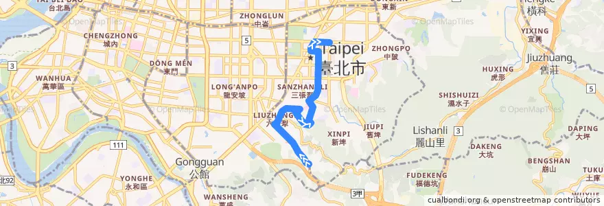 Mapa del recorrido 臺北市 市民小巴7 麟光新村-捷運市政府(往捷運市政府) de la línea  en Taipei.