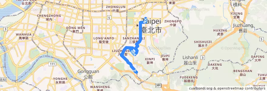 Mapa del recorrido 臺北市 市民小巴7 麟光新村-捷運市政府(往麟光新村) de la línea  en Taipei.