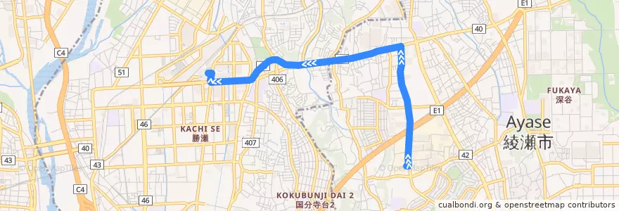 Mapa del recorrido 綾61 de la línea  en 神奈川県.