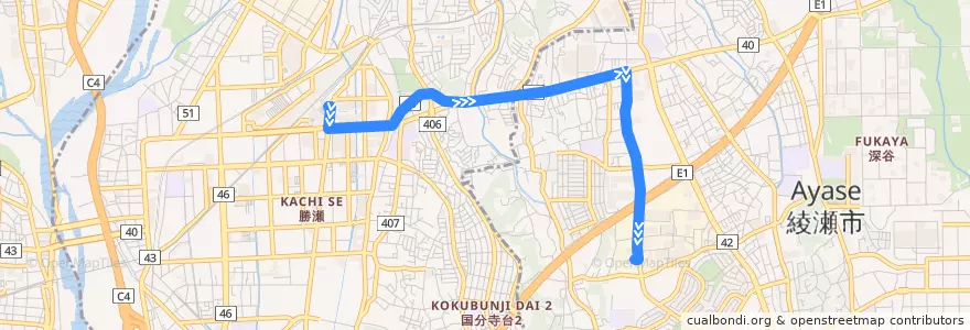 Mapa del recorrido 綾61 de la línea  en Prefettura di Kanagawa.