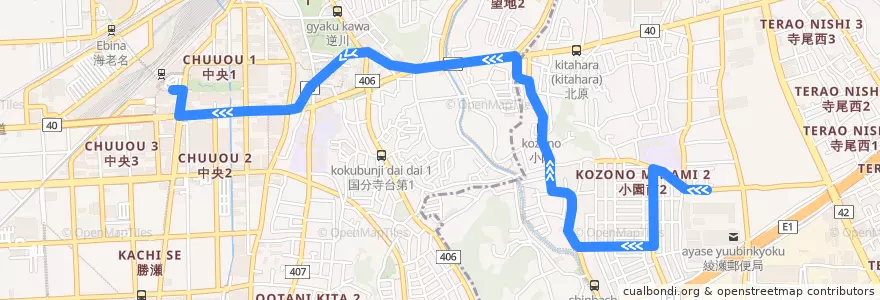 Mapa del recorrido 綾41 de la línea  en 가나가와현.