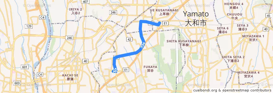 Mapa del recorrido 綾73 de la línea  en كاناغاوا.