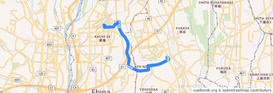 Mapa del recorrido 綾12 de la línea  en Prefettura di Kanagawa.