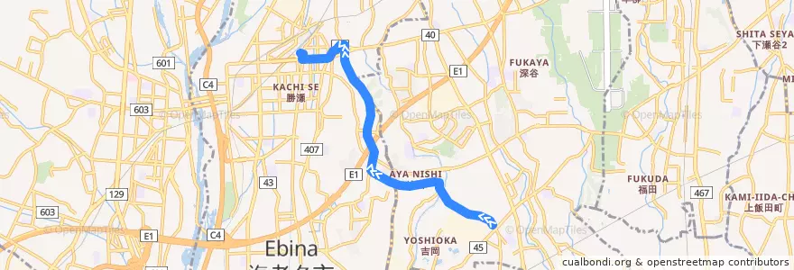 Mapa del recorrido 綾11 de la línea  en Préfecture de Kanagawa.