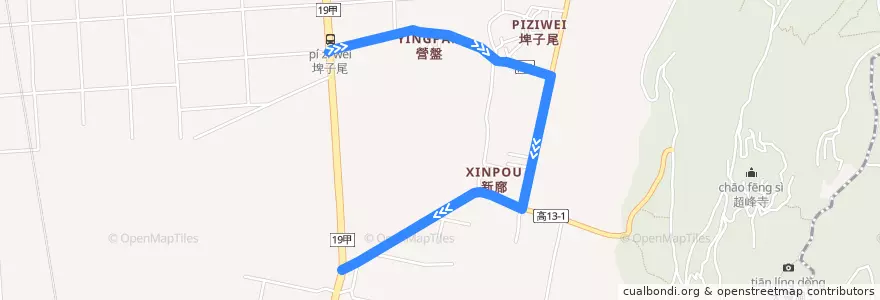 Mapa del recorrido 紅70(繞駛天山營區_返程) de la línea  en 아롄구.