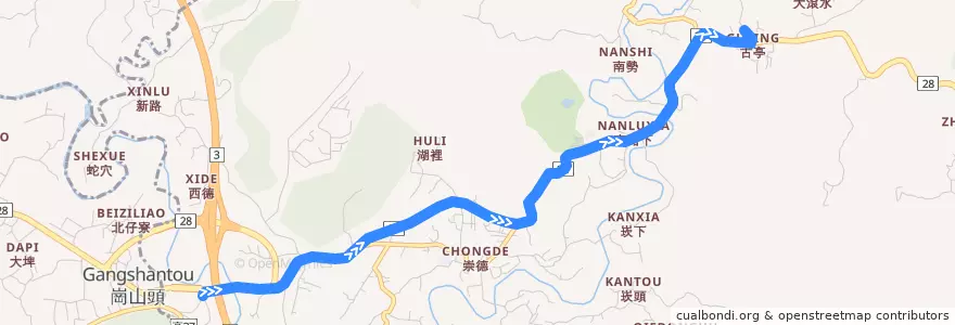 Mapa del recorrido 紅70(延駛隆后宮_往程) de la línea  en 田寮區.