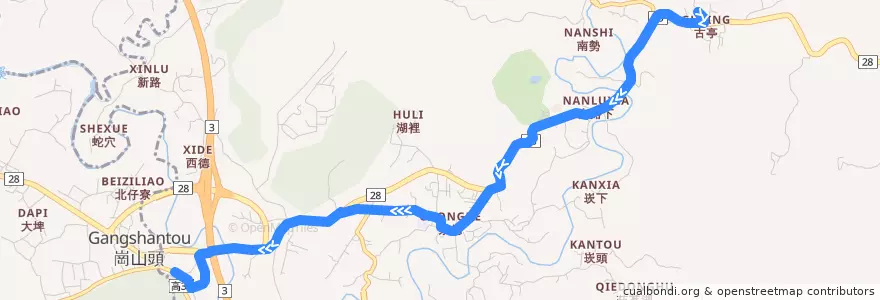 Mapa del recorrido 紅70(延駛隆后宮_返程) de la línea  en Distretto di Tianliao.