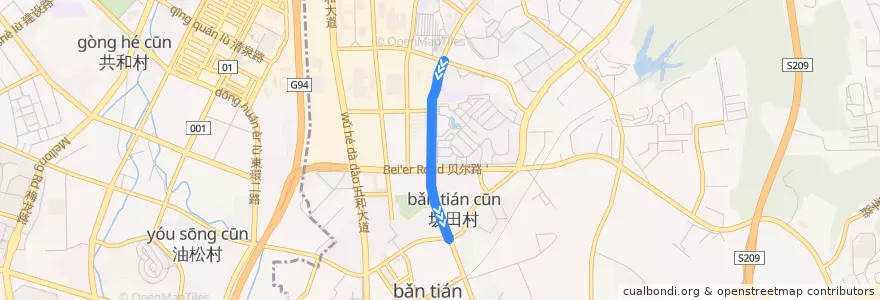 Mapa del recorrido 334区间线 de la línea  en 龙岗区.