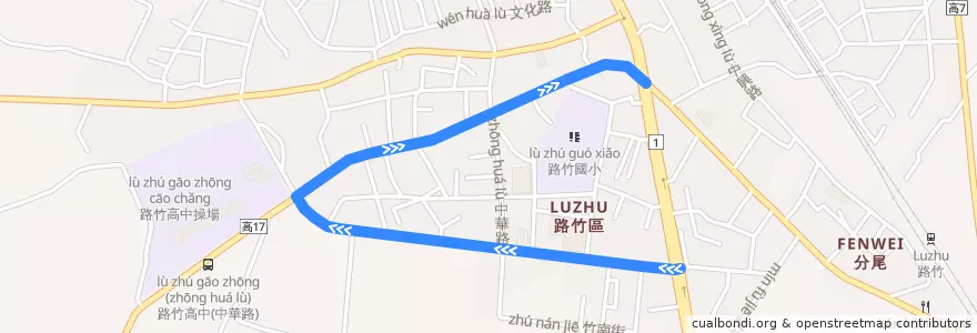 Mapa del recorrido 紅71(繞駛路竹高中_往程) de la línea  en Distretto di Luzhu.
