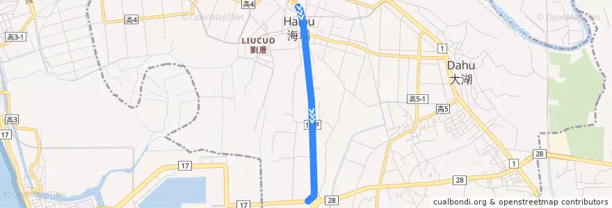 Mapa del recorrido 紅71B(繞駛海埔_返程) de la línea  en Distretto di Hunei.