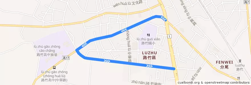 Mapa del recorrido 紅71(繞駛路竹高中_返程) de la línea  en 루주구.