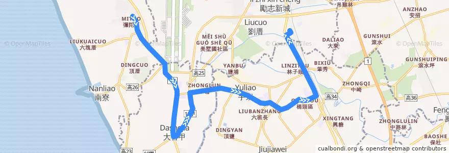 Mapa del recorrido 紅72C(正線_返程) de la línea  en Kaohsiung.