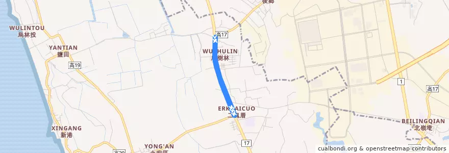 Mapa del recorrido 紅72B(延駛保寧_往程) de la línea  en 永安區.